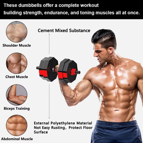 Adjustable Dumbbell to Barbell Fitness Set – 44lbs Anti-Slip Grip, 3-in-1 Home Gym Strength Training Barbell Weight Set