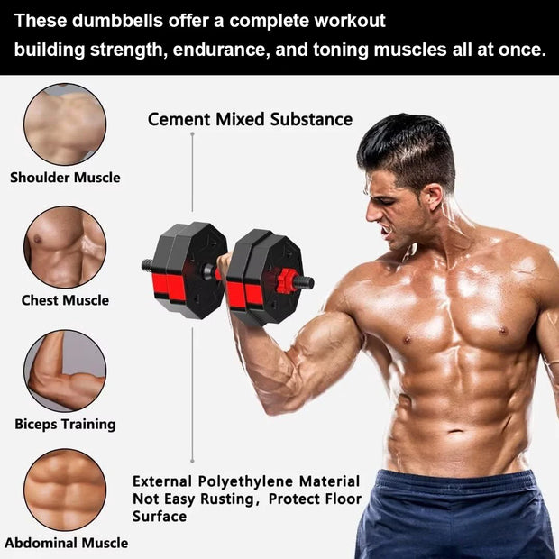Adjustable Dumbbell to Barbell Fitness Set – 44lbs Anti-Slip Grip, 3-in-1 Home Gym Strength Training Barbell Weight Set