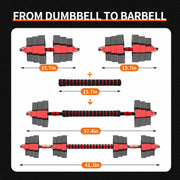 Adjustable Dumbbell to Barbell Fitness Set – 44lbs Anti-Slip Grip, 3-in-1 Home Gym Strength Training Barbell Weight Set