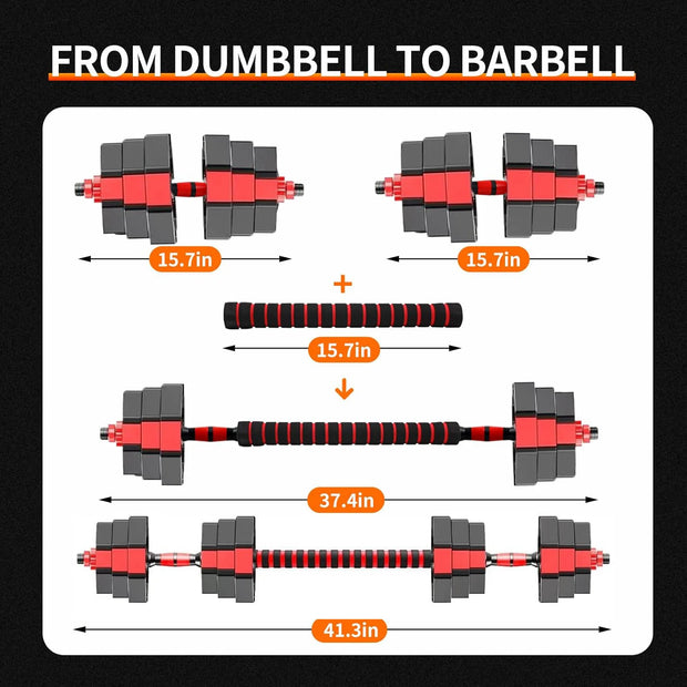 Adjustable Dumbbell to Barbell Fitness Set – 44lbs Anti-Slip Grip, 3-in-1 Home Gym Strength Training Barbell Weight Set