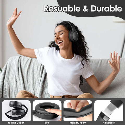 Siindoo Wireless Bluetooth Headphones JH-919 Foldable Stereo Earphones Super Bass Noise Canceling Mic Headset For TV PC Black