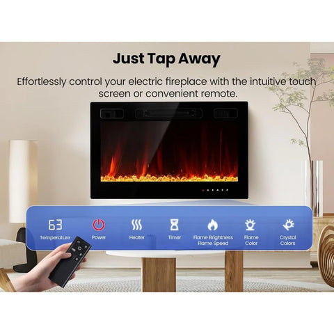 Electric Fireplace Insert 30 Realsmart 1500W Wall Mounted Electric Fireplaces with Recessed Heaters, Remote Control, Slim Black
