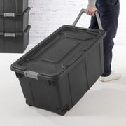 Extra Large 40 Gallon Wheeled Storage Bin Durable Plastic Container with Drip Resistant Lid Ergonomic Handle Easy Transport