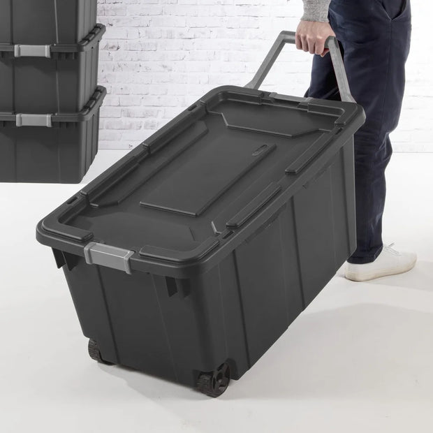 Extra Large 40 Gallon Wheeled Storage Bin Durable Plastic Container with Drip Resistant Lid Ergonomic Handle Easy Transport