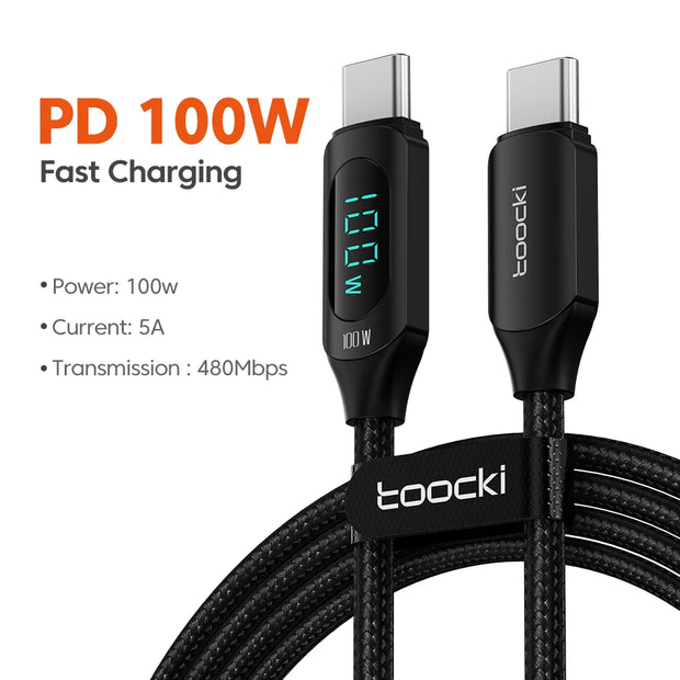 Toocki 100W Type C to Type C Cable PD Fast Charging Charger USB C to USB C Display Cable For Macbook iPad Data Cord Wire