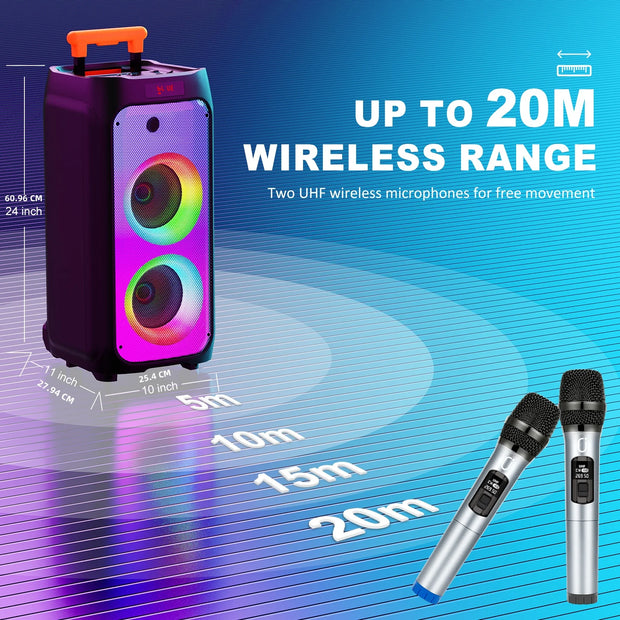 T8Karaoke Machine,Portable Bluetooth Speaker with 2 Wireless Karaoke Microphones, Karaoke Machine for Adults Kids for Home Party