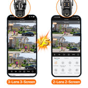 Three Screen WIFI IP Camera Outdoor 4K Dual Lens PTZ Camera Ai Human Detection IP66 Waterproof CCTV Video Security Camera iCsee