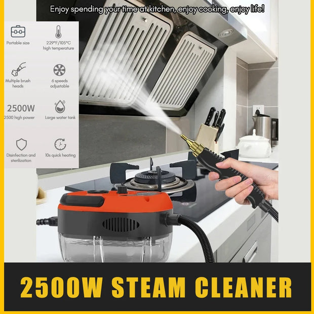 Portable Handheld Steam Cleaner High Temperature Pressurized Steam Cleaning Machine  2500W with Brush Heads for Kitchen Cleaning