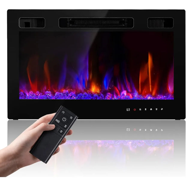 Electric Fireplace Insert 30 Realsmart 1500W Wall Mounted Electric Fireplaces with Recessed Heaters, Remote Control, Slim Black