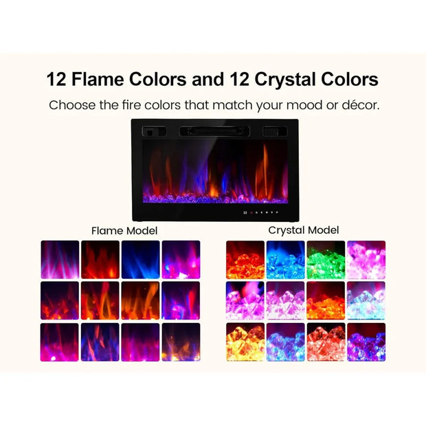 Electric Fireplace Insert 30 Realsmart 1500W Wall Mounted Electric Fireplaces with Recessed Heaters, Remote Control, Slim Black