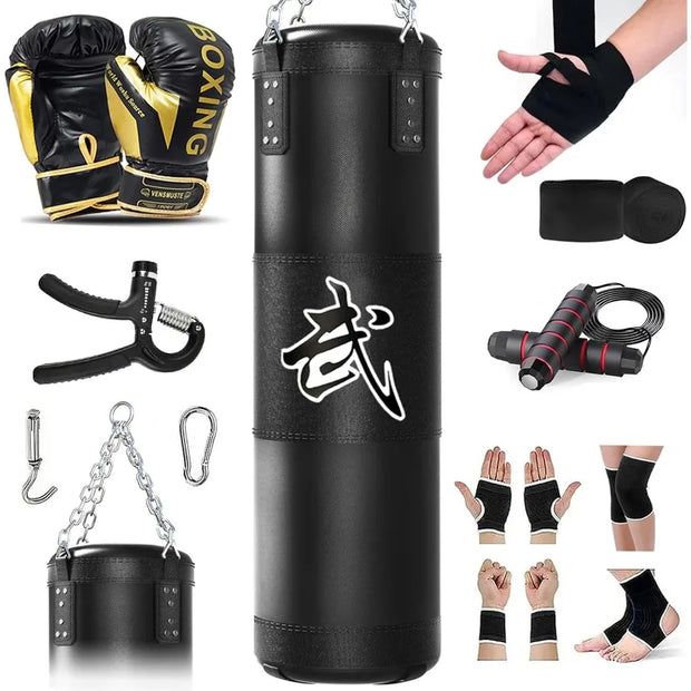 4ft Heavy Punching Bag Set for Adults with 12oz Boxing Gloves and MMA Karate Kickboxing Training Equipment for Home Gym Martial