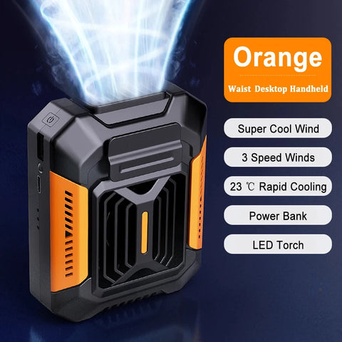 HOMFISH Personal Belt Clip Fan Portable Power Bank Flashlight Wearable Fan Hanging Neck Fan for Outdoor Works Hiking Camping