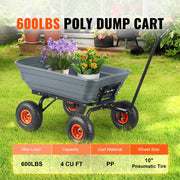 SucceBuy Dump Cart Poly Garden Dump Cart Easy to Assemble Steel Frame Dump Wagon with 2-in-1 Convertible Handle Safe Transport