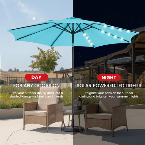 JHK 10FT Outdoor Solar Patio Sunshade Umbrella with UV-Resistant 32 LED Lights Umbrella with Tilt and Crank for Backyard Garden