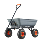SucceBuy Dump Cart Poly Garden Dump Cart Easy to Assemble Steel Frame Dump Wagon with 2-in-1 Convertible Handle Safe Transport