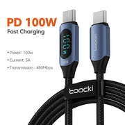 Toocki 100W Type C to Type C Cable PD Fast Charging Charger USB C to USB C Display Cable For Macbook iPad Data Cord Wire