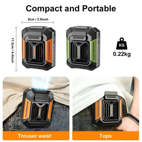 HOMFISH Personal Belt Clip Fan Portable Power Bank Flashlight Wearable Fan Hanging Neck Fan for Outdoor Works Hiking Camping