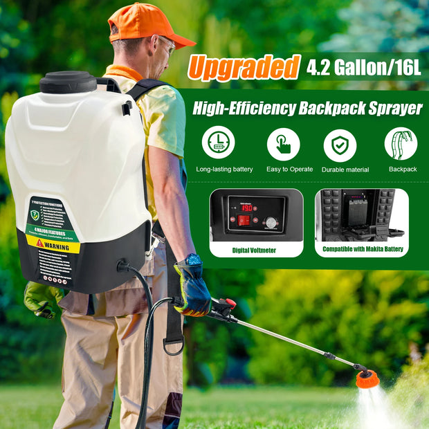 4 Gallon Backpack Sprayer 16L Battery Powered Garden Sprayer 75 PSI Electric Sprayer 2.5Ah Battery&Charger included