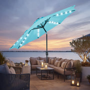 JHK 10FT Outdoor Solar Patio Sunshade Umbrella with UV-Resistant 32 LED Lights Umbrella with Tilt and Crank for Backyard Garden