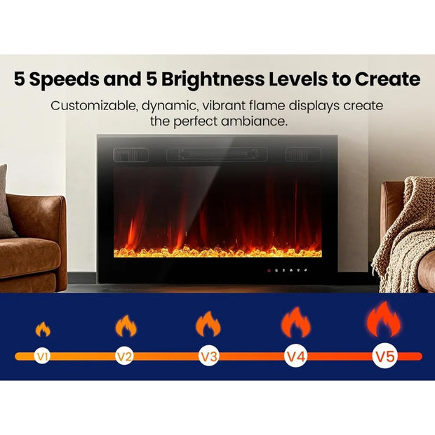 Electric Fireplace Insert 30 Realsmart 1500W Wall Mounted Electric Fireplaces with Recessed Heaters, Remote Control, Slim Black