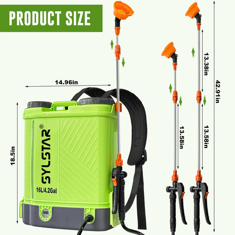 4 Gallon Battery Powered Backpack Sprayer 16L Agriculture Spray 100 PSI 5 Nozzles Electric Graden Sprayer
