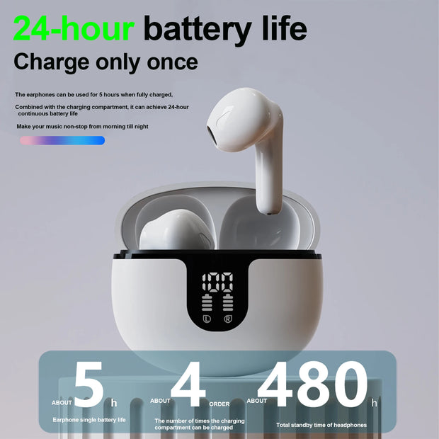 Wireless earphones with microphone, long-lasting battery and charging case design, suitable for in-ear use of gaming music
