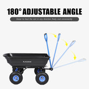 Roomark Garden Dump Cart w/ Quick Release System 600lb Yard Cart Heavy Duty Poly Yard Dump Wagon w/ Adjustable Handle 10in Tires