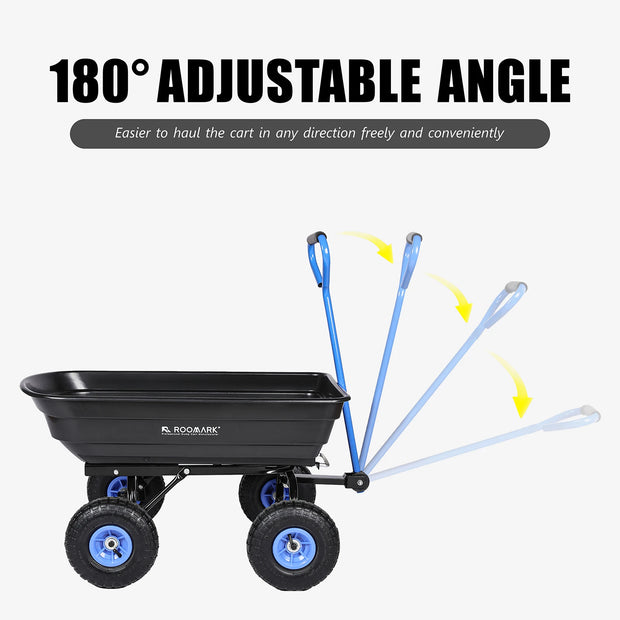 Roomark Garden Dump Cart w/ Quick Release System 600lb Yard Cart Heavy Duty Poly Yard Dump Wagon w/ Adjustable Handle 10in Tires