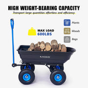 Roomark Garden Dump Cart w/ Quick Release System 600lb Yard Cart Heavy Duty Poly Yard Dump Wagon w/ Adjustable Handle 10in Tires