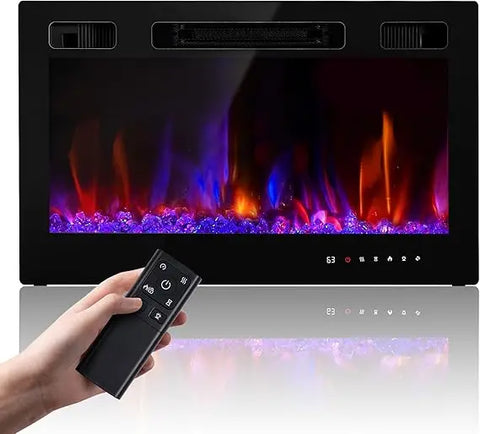 Electric Fireplace Insert 30 Realsmart 1500W Wall Mounted Electric Fireplaces with Recessed Heaters, Remote Control, Slim Black